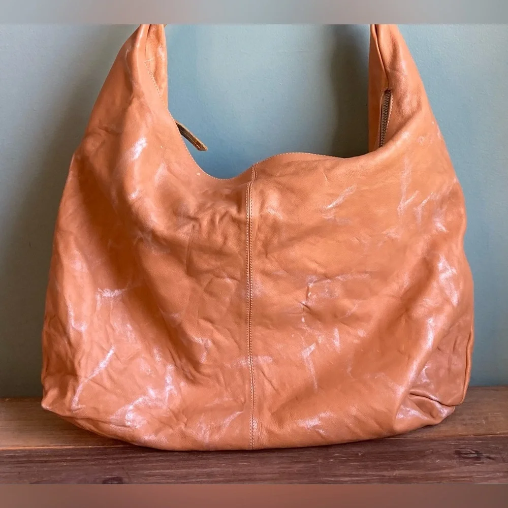 Women's Large Orange Leather Hobo Shoulder Bag